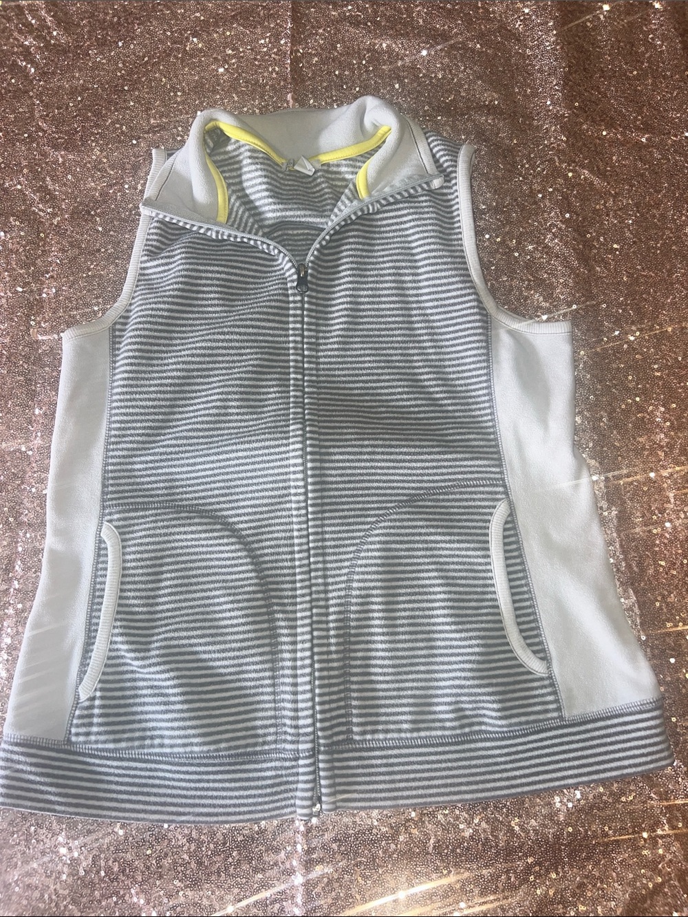 Old Navy Gray and Yellow Striped Zip Vest